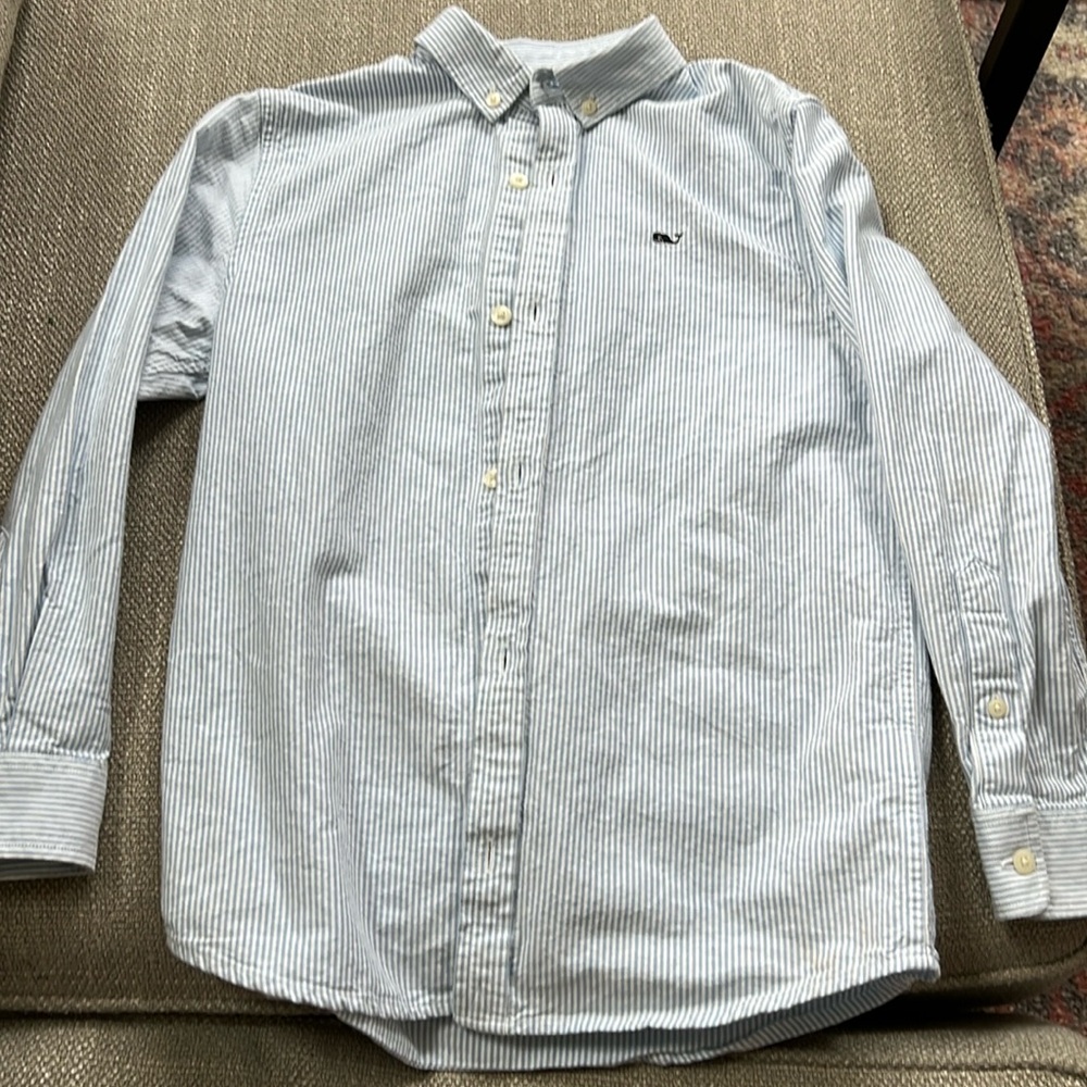 Vineyard vines, boys, long sleeve, button-down shirt, light, blue, and white